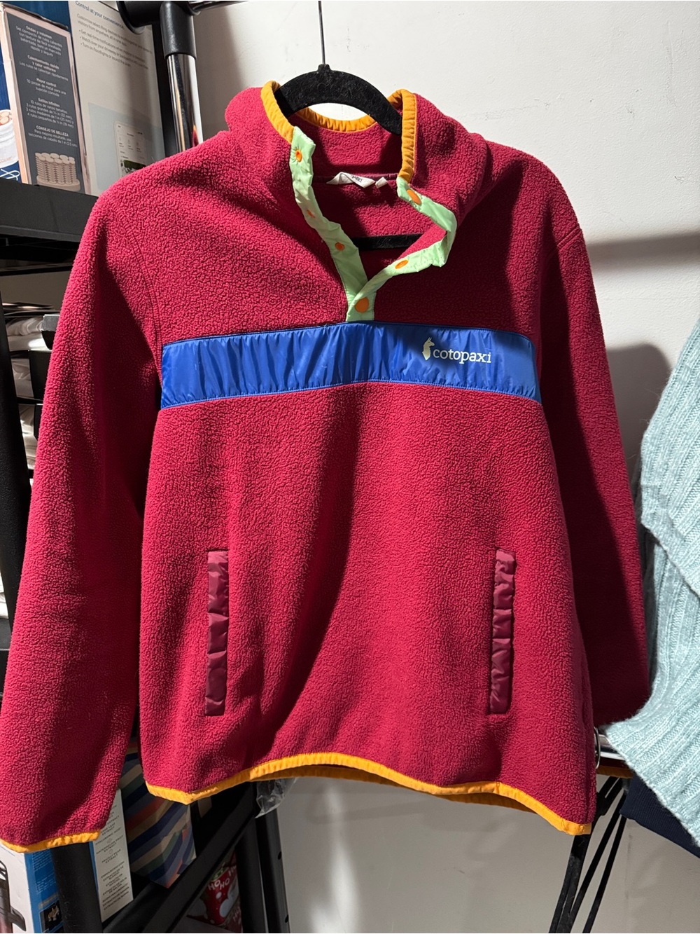 cotopaxi Red Fleece Pullover with Blue and Yellow Accents
